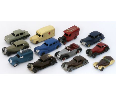 Repainted Dinky Toys, including Daimler Ambulance, 164 Vauxhall Cresta, Loud Speaker Van, Chrysler, Oldsmobile and others (18