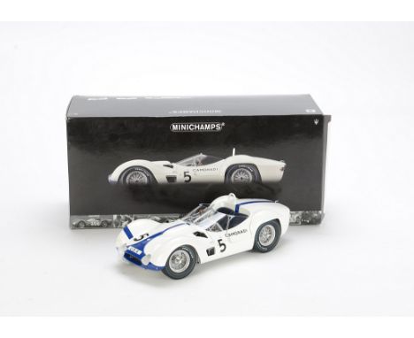 A Minichamps 1:12 Scale Maserati Camoradi Tipo 61 Birdcage, Moss-Gurney 1960, VG, original box, G, 1 flap loose