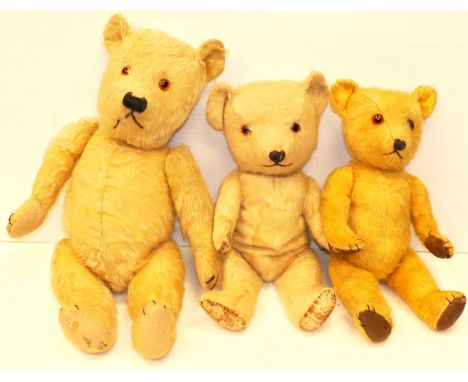 Three Post-War Chiltern Teddy Bears, two with oil cloth pads, all with glass eyes, with moth activity, (48cm) P-G (3)