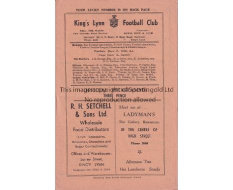 KING'S LYNN - TOTTENHAM 50   King's Lynn home programme v Tottenham "A", 28/1/50, ECL, slight fold.  Good