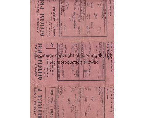 ARSENAL     Three home single sheet programmes for League South Cup ties v. Portsmouth 10/3/1945, Reading 24/2/1945 and Clapt