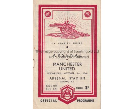 1948 CHARITY SHIELD     Programme for Arsenal at home v. Manchester United 6/10/1948, slight horizontal crease and team chang