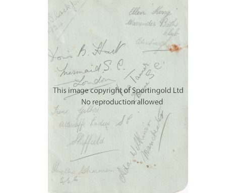 OLYMPICS 1924 &amp; 1928     A sheet signed by members of the GB Ladies Aquatic team including Louis Hart, Vera Tanner, Ada W