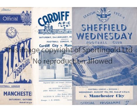 MAN CITY 53-4   Ten Manchester City away programmes, 53/4, at Shef Wed, Cardiff, Blackpool, Newcastle, Aston Villa, Portsmout