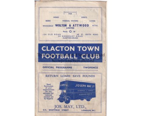 CLACTON TOWN - TOTTENHAM 48   Clacton Town home programme v Tottenham "A", 18/12/48, Eastern Counties League, six page gatefo