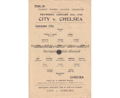 FA CUP 1945/46       Leicester City v Chelsea. Rare single sheet official programme for the FA Cup Third Round second leg fix