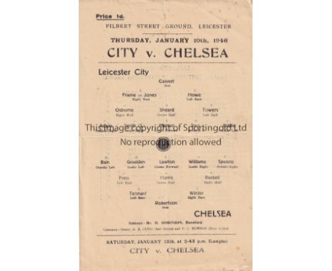 FA CUP 1945/46       Leicester City v Chelsea. Rare single sheet official programme for the FA Cup Third Round second leg fix