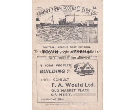 GRIMSBY TOWN V ARSENAL 1947    Programme for the League match at Grimsby 13/12/1947 in Arsenal's Championship season. Horizon