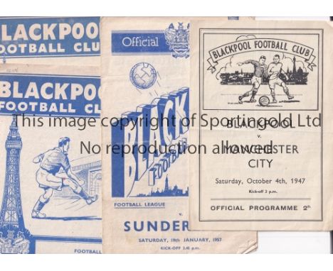 BLACKPOOL    Four Blackpool home programmes - Manchester City 1947/48 , Sunderland  1956/57, Arsenal 1957/58, Wolves 1959/60.