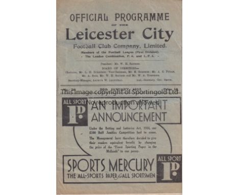 LEICESTER CITY V ARSENAL 1935     Programme for the FA Cup tie at Leicester 26/1/1935, very slightly creased.    Generally go