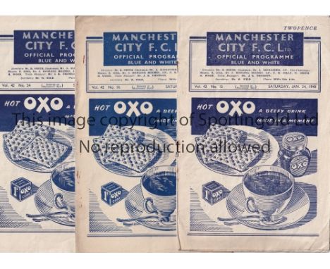 MAN CITY 47/8  Twelve Man City home programmes, 47/8, v Arsenal, Grimsby, Chelsea (Cup), Middlesbrough, Bolton, Preston (Cup)