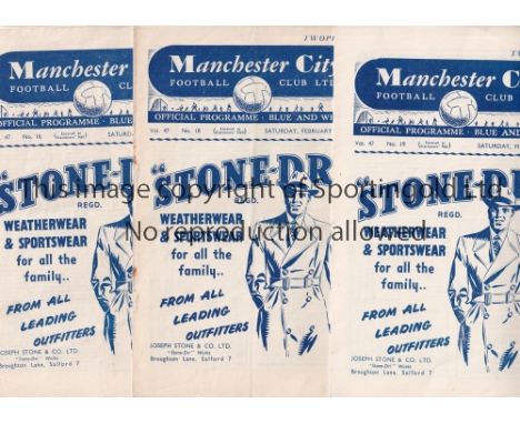 MAN CITY 52-3  Eleven Man City home programmes, 52/3, v Swindon ( Cup, 7-0), Middlesbrough, Luton (Cup), Newcastle, Portsmout