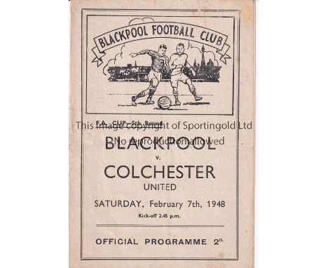 BLACKPOOL - COLCHESTER 48   This is where it came crashing to an end for Colchester. Blackpool home programme v Colchester Un