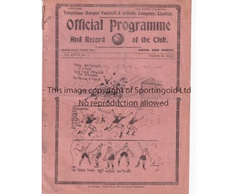 TOTTENHAM - MAN CITY 1935   Tottenham home programme v Manchester City, 16/3/1935, fold, pencil changes, pencil h-t scores, e