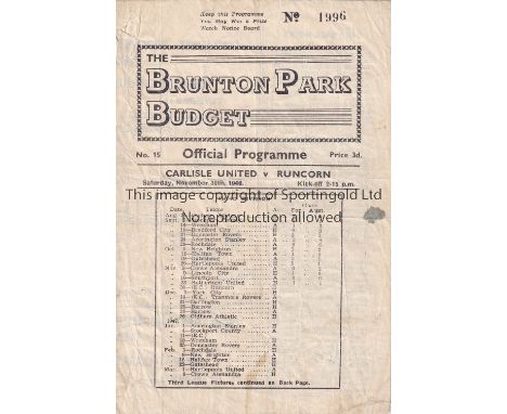 CARLISLE - RUNCORN 46   Carlisle United home programme v Runcorn, Cup 1st Round, 30/11/46, four page issue, slightly creased,