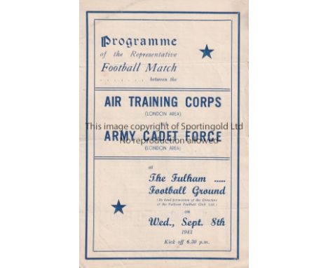 SERVICES FOOTBALL AT FULHAM FC 1943     Programme for Air Training Corps London v. Army Cadet Force London 8/9/1943. Horizont