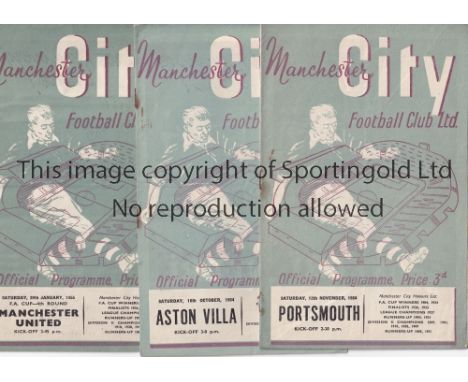 MAN CITY 54-5   Eleven Manchester City home programmes, 54/5, v Man Utd (Cup), Aston Villa, Portsmouth, Sunderland, West Brom