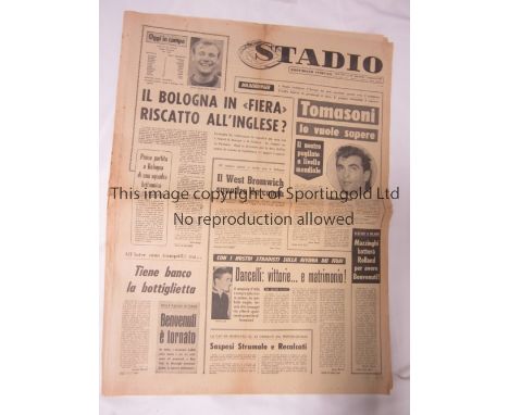 1966/67 FAIRS CUP        Bologna v West Brom played 1 February 1967 at Stadio Comunale, Bologna. Rare ''Stadio'' newspaper st