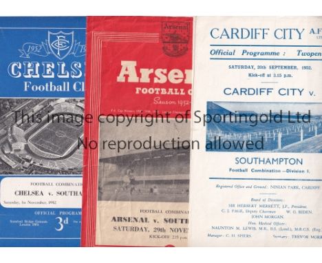 SOUTHAMPTON    Twelve Southampton Reserves away programmes from the 1952/53 season at Plymouth , Tottenham , Cardiff , Millwa