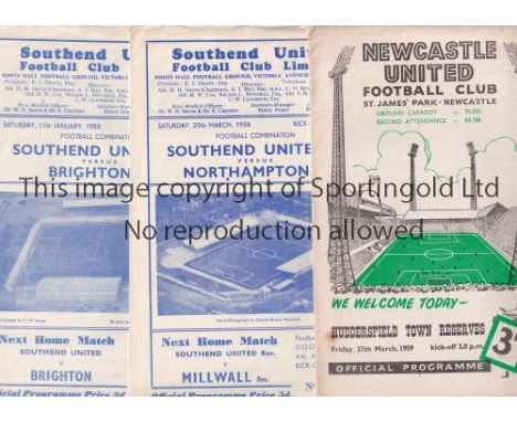 RESERVE TEAM PROGRAMMES      Sixty two programmes: 1950's X 18 including homes at Arsenal, West Ham and 9 X Southend, 1960's 