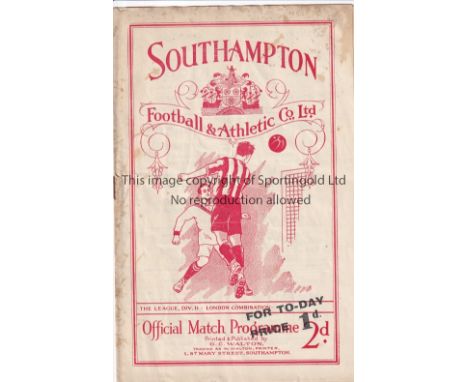 SOUTHAMPTON - ARSENAL 1935   Southampton Reserves home programme v Arsenal Reserves, 21/9/1935, London Combination, eight pag
