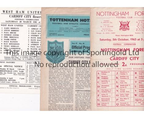 CARDIFF CITY     Eleven Reserve Team away programmes v. Birmingham 57/8, C.Palace 59/60, Norwich 60/1 minor tear, Peterboroug