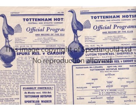 TOTTENHAM HOTSPUR    Eight home Reserve Team programmes v. Cardiff City 12/4/54, 16/10/54, 23/4/59, slightly worn, 18/1/64 cr