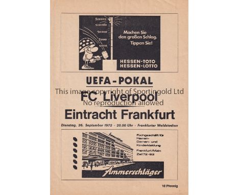 1972/73 UEFA CUP        Eintracht Frankfurt v Liverpool played 26 September 1972 at the Frankfurter Waldstadion, Frankfurt. H