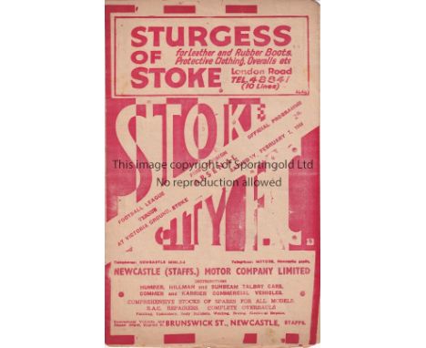 STOKE CITY V ARSENAL 1948    Programme for the League match at Stoke 7/2/1948 in Arsenal's Championship season.   Generally g