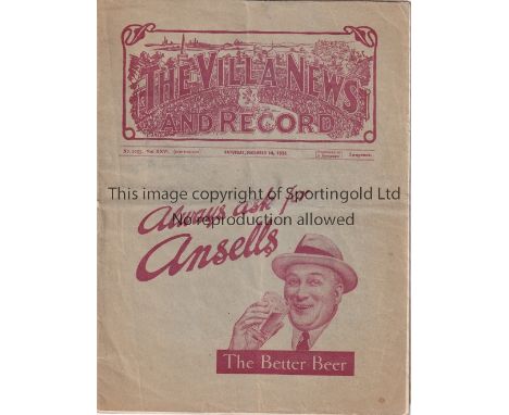ASTON VILLA V ARSENAL 1935 / TED DRAKE 7 GOALS      Programme for the League match at Villa 14/12/1935 in which Ted Drake sco