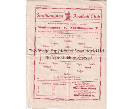 SOUTHAMPTON    Five Southampton Reserves home programmes all single sheets from the 1952/53 season v Northampton Town , Fulha