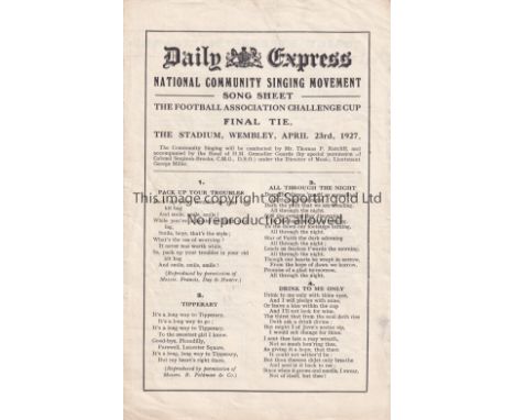 1927 CUP FINAL   Official songsheet, 1927 Cup Final, Arsenal v Cardiff at Wembley, the first time that Community Singing at t