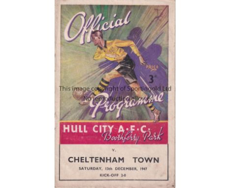 HULL - CHELTENHAM 47    Hull home programme v Cheltenham, 13/12/47, Cup 2nd Round, Hull won 4-2 with Richardson scoring three