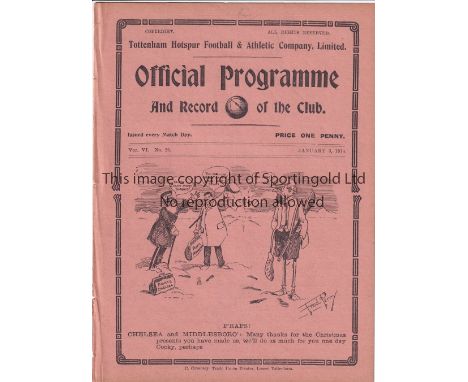 TOTTENHAM - SOUTHAMPTON 1914     Eight page Tottenham Reserves home programme v Southampton Reserves, 3/1/1914. South Eastern