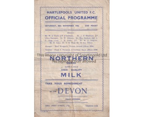 HARTLEPOOLS - NORTH SHIELDS 46   Hartlepools United home programme v North Shields, Cup 1st Round, 30/11/46, four page issue,