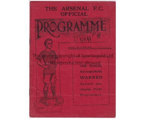 ARSENAL V LEICESTER FOSSE 1914    Programme for the League match at Arsenal in their second season at Highbury 26/12/1914, sl