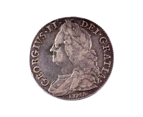 A George II half crown, 1746, LIMA below old laurel bust, D.NONO edge, S 3695A.