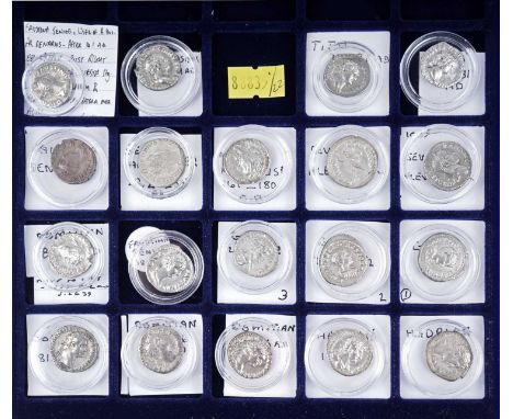 Roman Imperial Coinage, Denarius: Hadrian 117-138; Domitian, 81-96; Geta, 198-209; Geta 209-12; Severus Alexander, 222-35; Ve