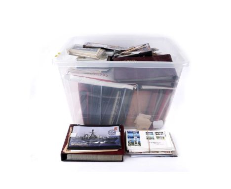 A selection of mostly British philatelic interest postcards, first day covers, and other stamp related items.