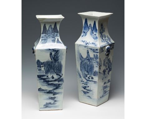 Pair of Chinese vases, Qing dynasty, 19th century.Hand-painted porcelain.One of them with old restoration in the mouth and so