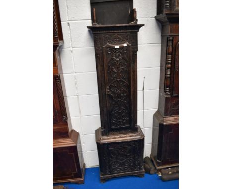 An 18th Century carved oak clock longcase, no movement or hood