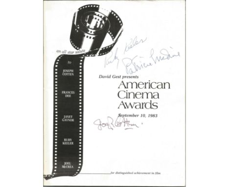 Patricia Medina, Ruby Keeler and Joel McCrea signed American cinema awards programme 1983. Signed on front cover. Good Condit