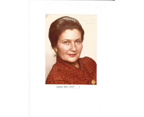 Simone Veil politician signed 7 x 5 inch colour portrait photo. Good Condition. All autographs come with a Certificate of Aut