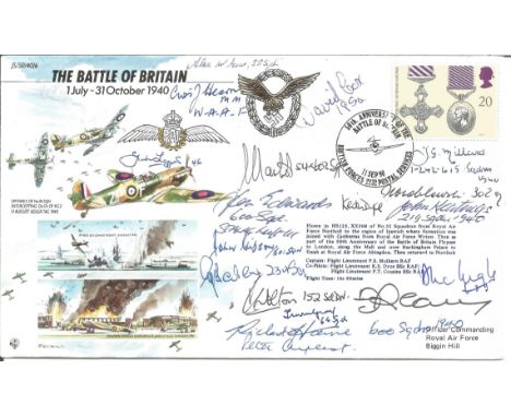 WW2 Battle of Britain pilots multiple signed 50th ann BOB JS50/40/6 cover. Signed by 17 inc, A Gear, A Wroblowski, Avis Hearn