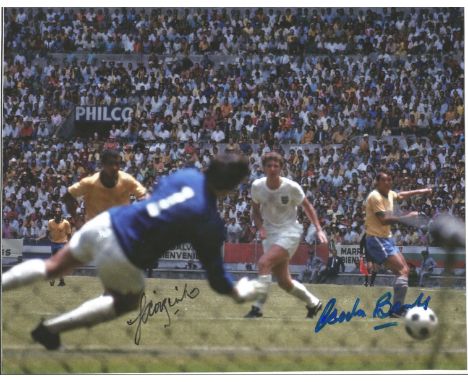 Football Gordon Banks and Jairzinho signed 10x8 colour photo pictured during the iconic game between England and Brazil in th