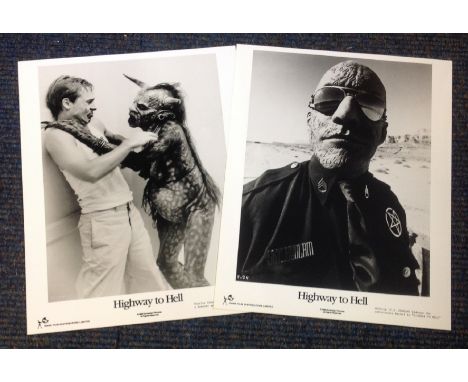 Highway to Hell two black and white lobby cards from the 1992 American B horror comedy film directed by Ate de Jong and starr