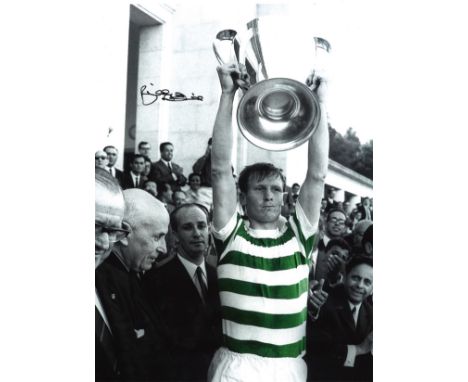 BILLY McNEILL 1967: Autographed 16 x 12 photo, depicting Celtic captain BILLY McNEILL holding aloft the European Cup after a 
