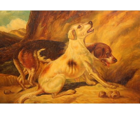 20th Century, oil on panel, portrait of two dogs, heavy gilt frame, 20 x 24cm 