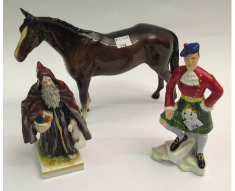 Naples Capo di Monte porcelain figure of a monk, together with a Beswick figure of a horse (chip to ear) and a Royal Adderley