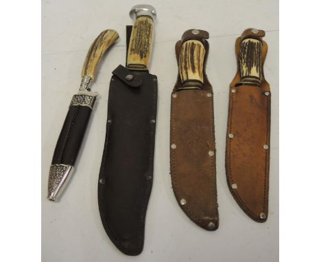 Four various antler handled hunting knives with blades by Solingen 